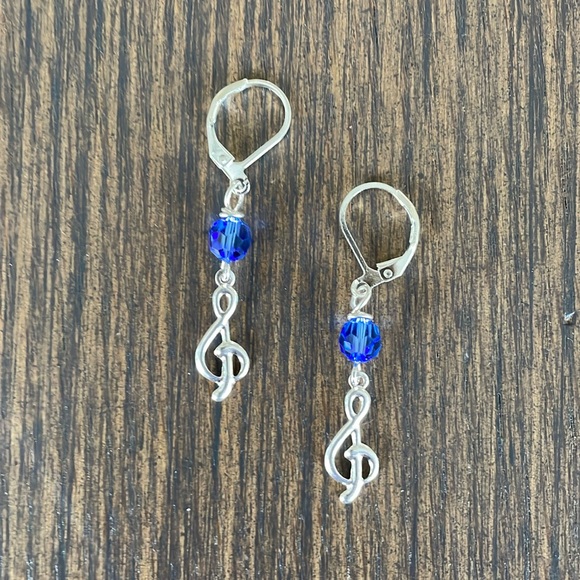 Hand Crafted Jewelry - HAND CRAFTED Swarovski Crystal Birthstone Earrings with Treble Clef